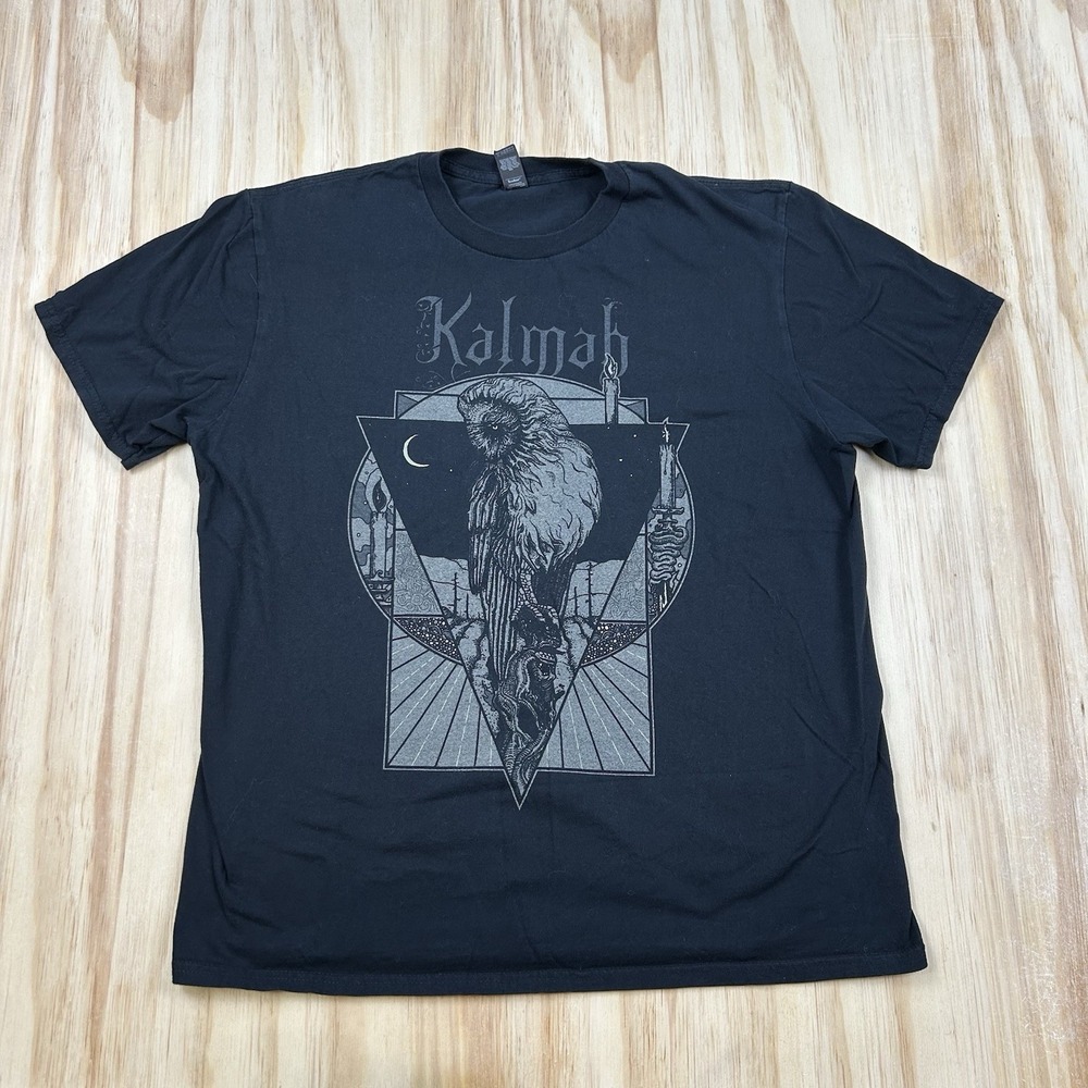 Kalmah Death Metal Band T-Shirt Black Large Short Sleeve Owl Graphic Metal Tee